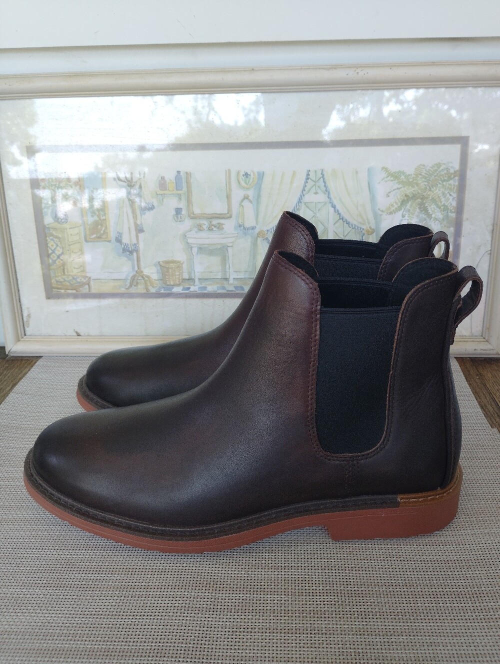 Men's Cole Haan "Go-To Chelsea" Dark Chocolate Leather Pull-On Boots. Size 10.5W
